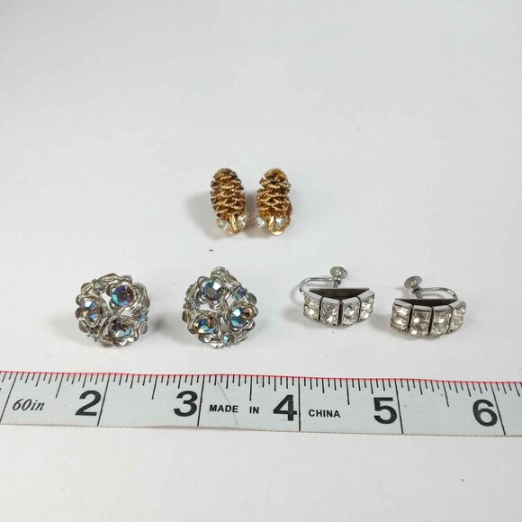 VTG Estate Clip on Earrings CRC Gold tone Pinecone Rhinestone STAR Signed - Picture 1 of 4